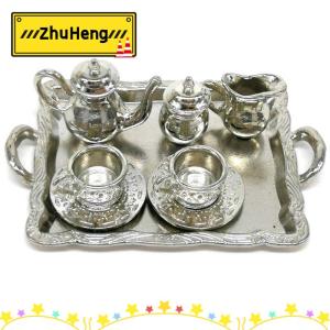 zhuheng 10 cái 1: 12 Dollhouse đồ nội thất thu nhỏ đồ ăn kim loại tách trà Tấm đặt