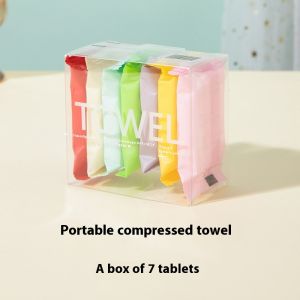 ผ้าขนหนูอัดกระเป๋าเดินทางแบบใช้แล้วทิ้งผ้าขนหนูอาบน้ำหนาแบบพกพาผ้าเช็ดหน้าแบบมีกล่องผลิตภัณฑ์สำหรับเดินทาง