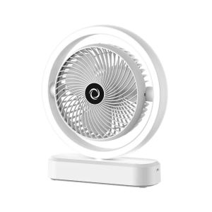 Desk Fan Rechargeable Portable Air Circulator with Auto Oscillation Soft Night Light Quiet Airflow Type C Charging 3 Speeds Brushless Motor 120 Degree Tilt for Bedroom Office Desk Home
