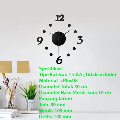 EMOYO Jam Dinding Besar DIY Giant Wall Clock Model Spherical 60 CM