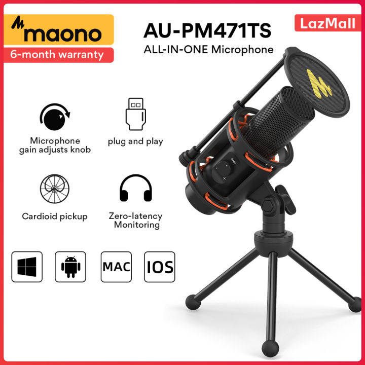 MAONO-AU-PM471TS มือาชีพ แบบพกพา All In One USB ไมค์โครโฟคาร์ดิออยด์ชี้ ...