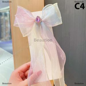 [COD] Beaution กิ๊บติดผมโบว์ตาข่ายสุดหรูสำหรับเด็กผู้หญิงกิ๊บติดผมประดับคริสตัลประดับพู่มุกเทียมประดับคริสตัลผ้าชีฟองหลากสีสำหรับงานปาร์ตี้