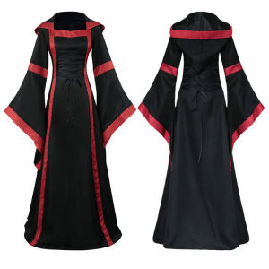 Women European Medieval Cospaly Costume Bell Sleeve Lace Up Long Dress Victorian Queen Elegant R Dresses
