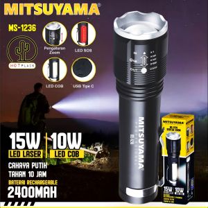 Senter MS-1236 LED Laser Telscopic Zoom Rechargeable 4 Mode cahaya Super terang Mitsuyama FHLC