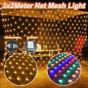 3M Hari Raya lights 192LED Net Mesh Light Waterproof LED Light Strip Outdoor Fairy String Lights Hari Raya Decoration Light Christmas Decoration LED Connectable Christmas Net Lights 8 Modes Low Voltage Bush Mesh Fairy String Lights Christmas Decorative