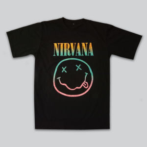 Kaos Band Nirvana Smiley Face Logo Rainbow Rock Legend T Shirt Barat Metalica Bahan 100% Cotton Combed 24s Sablon Plastisol