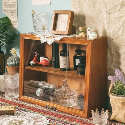 Altama-ตู้เก็บของไม้ Vintage ตู้เก็บของไม้ ตู้โชว์ของเล่นไม้ ตู้เก็บเครื่องสำอางขนาดเล็กสีไม้เข้ม ตู้เก็บของขนาดเล็ก Vintage ตู้เก็บของไม้เนื้อแข็งยุคกลาง