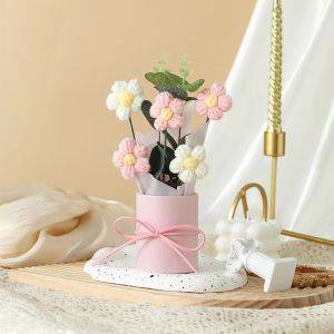 Vixplorn Crochet Flower Bouquet Led Light Handmade Artificial Rose Knitted Decor Gift Romantic Home Display