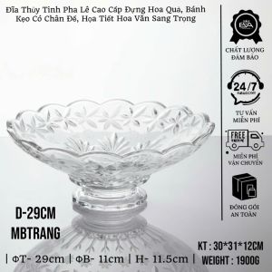 Đĩa Pha Lê Đựng Bánh Trái Cây Dáng Cao 29cm – Họa Tiết Hoa Văn Đỏ Tinh Xảo