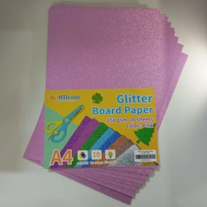 Officom A4 Glitter Board 10pcs 250gsm | Shimmer Craft Paper for DIY Cards Scrapbooking & Creative Projects