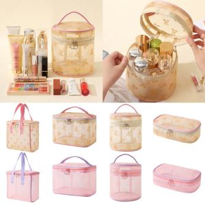 NEMOPH Cartoon Bear Mesh Cosmetic Bag Pink Beige Gauze Makeup Bag High Quality Large Capacity Toiletries Bag Travel Outdoor