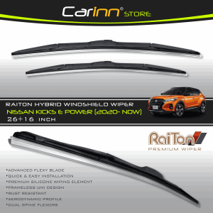 Raiton Sepasang Wiper Hybrid Kaca Depan Mobil Nissan Kicks e Power 2020- Now 26" & 16"-2 Buah/Set - Hitam