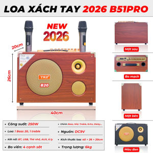 [ Tặng Pin ] Loa xách tay karaoke TKZ B51 pro bass 20  200w Micro Pin Sạc Hút Âm Tốt  Âm Thanh Mạnh Mẽ  Bảo Hành 12T