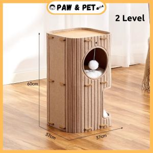 Multi-Layer Cat Scratcher Tower Scratch Resistant Cat Tree Board Pet Cat House 2 Level/3 Level Climbing Frame Kucing