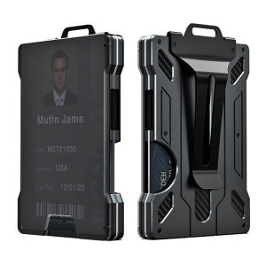 2024 US Mecha Style Top Grade ID Badge Holder Durable Metal Aluminum Wallet RFID Blocking Credit Card Holders Mens Multifunction Money Clips