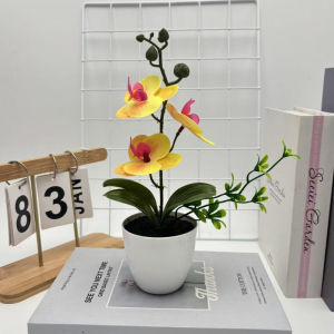 Orchid Butterfly Artificial Flower Potted Plant Silk Faux Arrangement Indoor Decor Table Centerpiece Low Maintenance