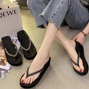 [Free Shipping] WomenS Outdoor Wedge-Heeled Thick-Soled Flip-Flops Summer High-Heeled Non-Slip Beach Sandals