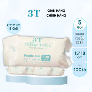 Thùng 5 Gói Khăn Khô Lau Mặt Đa Năng 100Tờ/Gói 3T Pharma Dùng 1 Lần