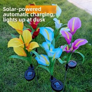 FOUNDTWO Waterproof Solar Calla Flower Lamp Creative Colorful Garden Floor Lamp Ambient Lighting Realistic Landscape Lawn Lamp Outdoor Use