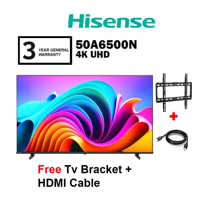 Hisense 50" 4K 50A6500N UHD TV A6500N Series Google TV Television / 50E6K E6K Vidaa Smart 4k (FREE HDMI Cable +TV BRACKET)