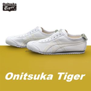 Original Tiger Shoes Classic White/pale Yellow Color for Men and Women Mexico66 Canvas Slip-on Comfortable Breathable Casual Sneakers 1183A360-104