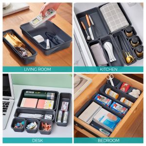 28Pcs Kitchen Drawer Storage Box Set Household Tray Organizer With Divider Office Desk Spoon And Fork Organizer