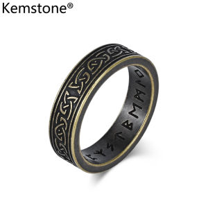Kemstone Norse Rune nút thắt Celtic nhẫn thép không gỉ cho nam giới-trang sức phong cách Viking cổ điển