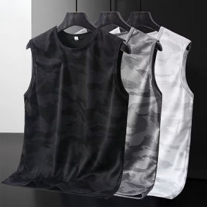 Z1BEE【M-5XL】 Mens Sleeveless Shirt Loose Fit Camouflage Ice Silk Vest Mesh Quick-Dry Summer Sport Short Sleeve Fitness Floral Print Design Cool & Breathable Plus Sizes