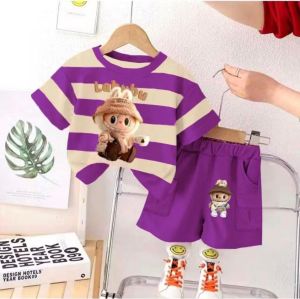 SETELAN KAOS ANAK LAKI-LAKI MOTIF LABUBU/ 2024SETELAN KAOS LABUBU ANAK CELANA PENDEK 1-6 THN
