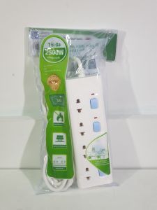 Ổ Cắm Điện Gongniu 4 Ổ 2 chấu 4 Công tắc 2500W/10A (V3040) Dây Dài 3/5M