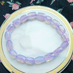 Collection Grade Faceted Freeform Barrel Milky Scorolite Lavender Moon Quartz Bracelet