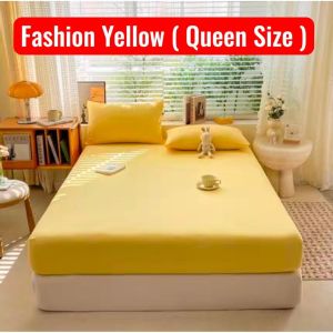 Premium Cotton Bedsheet Queen Size Fitted Getah Keliling Soft Breathable Cadar with Pillowcase Machine Washable