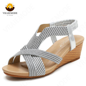 Thời Trang Dép Nêm Giày La Mã Dây Thun Mềm Không-Trượt Giữa Gót Của Phụ Nữ Dép Đi Trong Nhà Peep Toe Dép