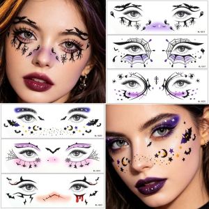 PHANT Spider Web Halloween Face Tattoo Sticker Waterproof Ghost Bat Halloween Face Temporary Tattoo Freckles Face Decals DIY Body Art Scar Stickers Halloween Party Gift