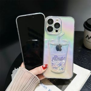 Rainbow Color Case Transparan Motif Gelas Pelangi Berkilau Tampilan Mewah Dan Elegan For Apple Iphone 11 12 13 14 Dan 15 Bahan TPU Lembut Berkualitas Tinggi