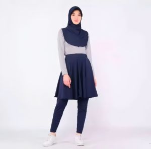 Set Legging dan Rok Pleated Polos Hitam Pekat Plus Size untuk Olahraga dan Senam