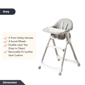 Easyhome.sg Foldable Baby High Chair Foldable Adjustable Feeding Chair with Tray & Safety Harness