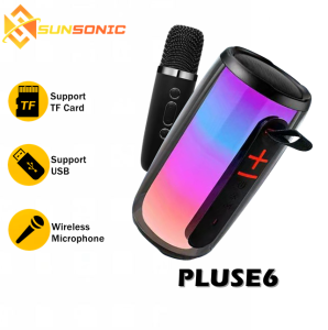 PLUSE6 TWS 360° RGB Light Effect Portable Wireless Bluetooth V5.0 HiFi Sound Party Bass Speaker with Wireless Microphone