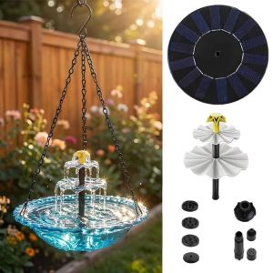 JAYNEBIO Cascade Solar Waterfall Bird Bath Fountain Easy-Clean with Solar Powered Pump Hanging Bird Bath Fountain Creative 3 Layer Bird Drinking Tray Outdoor