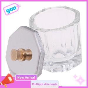 gou 1x เครื่องมือเครื่องสำอางจานแก้วรูปแปดเหลี่ยมพร้อมฝาโลหะสแตนเลส