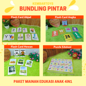 PE4 Paket Edukasi Belajar Anak 4 in 1 FLASH CARD Hewan Kartu Belajar Huruf Angka Puzzle Edukatif