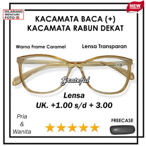 Kacamata Baca Full Plus -  Bingkai Bentuk Kotak Frame Caramel Lensa Plus Baca Rabun Dekat Ukuran +1.00 s/d +3.00 PRIA WANITA - KACAMATA RABUN DEKAT TERMURAH TERBARU