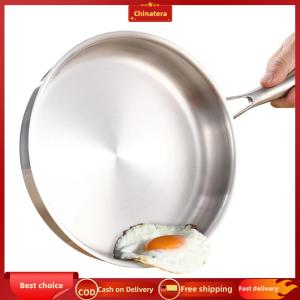 [Chinatera Malll] 316 Stainless Steel Frying Pan With Lid Household Uncoated Cookware Non-Stick Even-Heating Flat Bottomed Skillet Suitable for Fried Egg Steak
