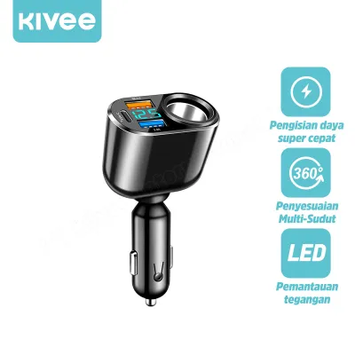KIVEE Car Charger Mobil 45W Fast Charging 4 in 1 Tipe C + 2 USB +90W Pemantik Rokok Digital LED