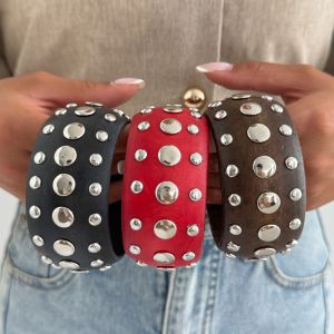 OEUVR Vintage Rivet Bracelet Wide Bohemian Wooden Bangle Unique Minority Design Chunky Bangle Women