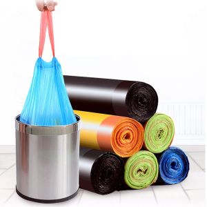 5 Rolls 75 Pieces Rubbish Bag With String Home Garbage Bags Trash Rope Plastic Bag Random Colour 45 x 50cm