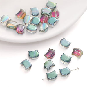 10Pcs 10x8mm Shiny Illusion Colorful Cat Head Bead Crystal Glass Beads for Bracelet Necklace DIY Jewelry Making Accessories