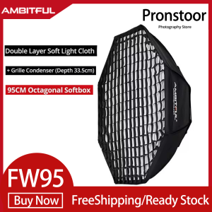 AMBITFUL FW95 95cm Rectangular Octagonal Honeycomb Grid Softbox for Bowens Studio Flash LED Light Softbox SL-60W SL200III QT600