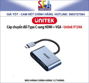 DÂY CÁP TÍN HIỆU CHUYỂN ĐỔI CỔNG TYPE-C RA CỔNG HDMI VÀ CỔNG VGA - UNITEK V124A