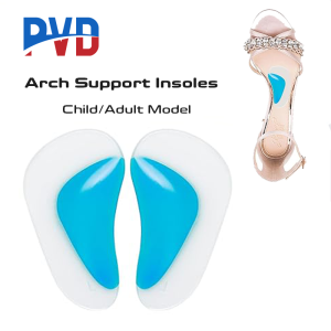 PVD 1Pair Gel Arch Support Pads Sticky Silicone Orthotic Insoles Shock Absorption High Heel Shoe Pads for Women Men Children Flat Feet Plantar Fasciitis